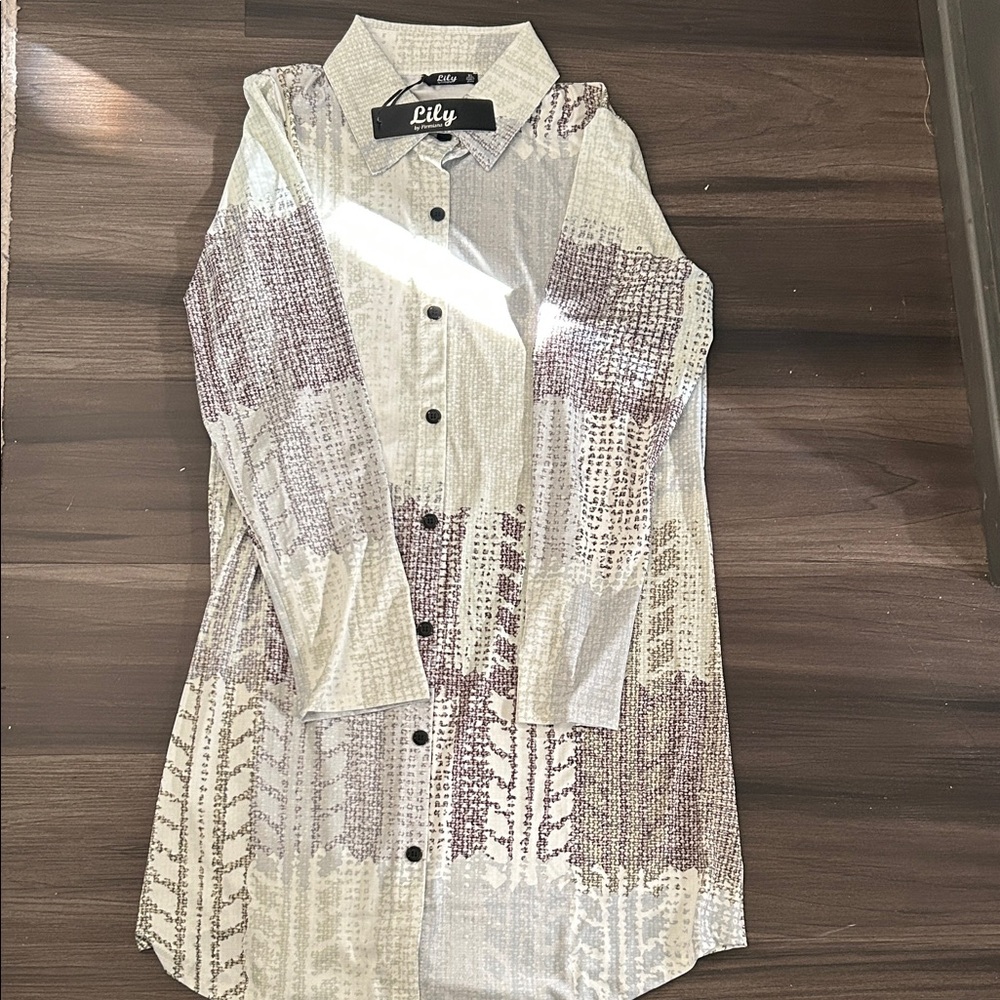 Lily Textured Long Sleeve (Dress in Cream and Brown